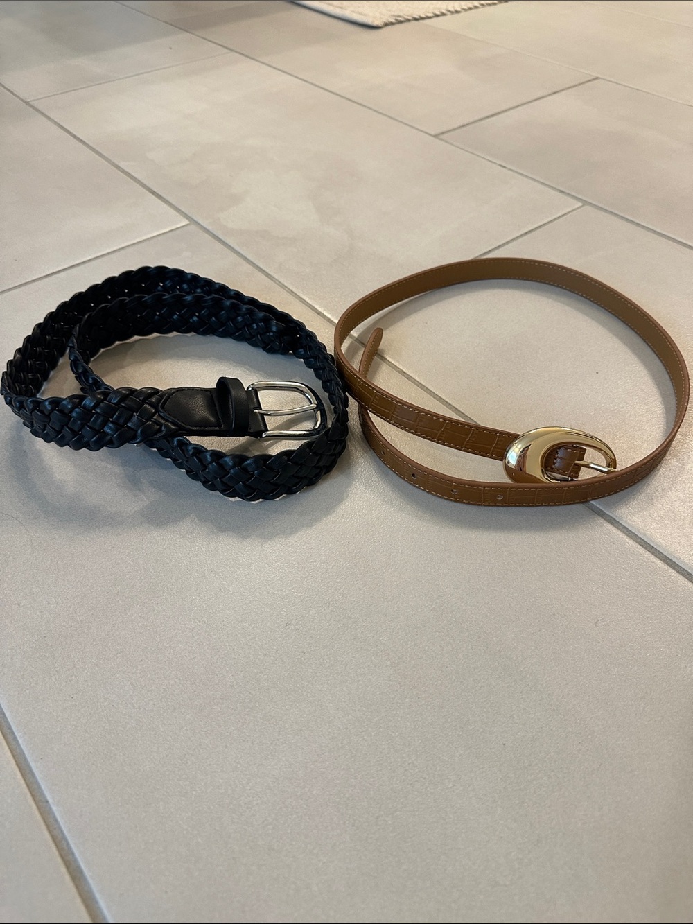 Old Navy Black Braided Belt & Brown Leather Belt Set
